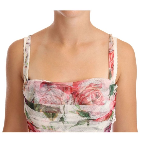Dolce & Gabbana White Floral Print Tulle Sheath Midi Dress IT48 - Picture 4 of 6